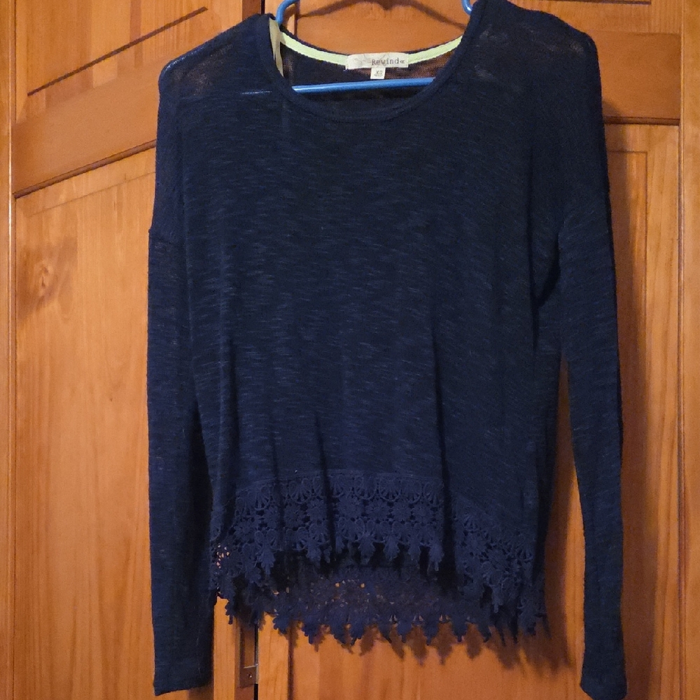 Xhilaration Navy Long Sleeve Top with Lace Detail